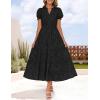 ZESICA Womens 2026 Summer Puff Short Sleeve Midi Dress Floral V Neck Textured Ruffle Flowy Beach Party Dresses(Black)