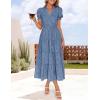 ZESICA Womens 2026 Summer Puff Short Sleeve Midi Dress Floral V Neck Textured Ruffle Flowy Beach Party Dresses(Blue)
