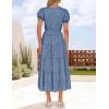 ZESICA Womens 2026 Summer Puff Short Sleeve Midi Dress Floral V Neck Textured Ruffle Flowy Beach Party Dresses(Blue)