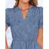 ZESICA Womens 2026 Summer Puff Short Sleeve Midi Dress Floral V Neck Textured Ruffle Flowy Beach Party Dresses(Blue)