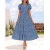 ZESICA Womens 2026 Summer Puff Short Sleeve Midi Dress Floral V Neck Textured Ruffle Flowy Beach Party Dresses(Blue)