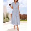 ZESICA Womens 2026 Summer Puff Short Sleeve Midi Dress Floral V Neck Textured Ruffle Flowy Beach Party Dresses(Dustytaro)
