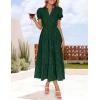 ZESICA Womens 2026 Summer Puff Short Sleeve Midi Dress Floral V Neck Textured Ruffle Flowy Beach Party Dresses(Green)