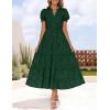 ZESICA Womens 2026 Summer Puff Short Sleeve Midi Dress Floral V Neck Textured Ruffle Flowy Beach Party Dresses(Green)