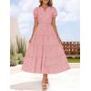 ZESICA Womens 2026 Summer Puff Short Sleeve Midi Dress Floral V Neck Textured Ruffle Flowy Beach Party Dresses(Pink)