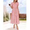 ZESICA Womens 2026 Summer Puff Short Sleeve Midi Dress Floral V Neck Textured Ruffle Flowy Beach Party Dresses(Pink)
