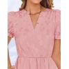 ZESICA Womens 2026 Summer Puff Short Sleeve Midi Dress Floral V Neck Textured Ruffle Flowy Beach Party Dresses(Pink)