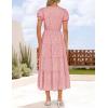 ZESICA Womens 2026 Summer Puff Short Sleeve Midi Dress Floral V Neck Textured Ruffle Flowy Beach Party Dresses(Pink)