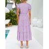 ZESICA Womens 2026 Summer Puff Short Sleeve Midi Dress Floral V Neck Textured Ruffle Flowy Beach Party Dresses(Purple)