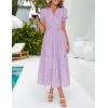 ZESICA Womens 2026 Summer Puff Short Sleeve Midi Dress Floral V Neck Textured Ruffle Flowy Beach Party Dresses(Purple)