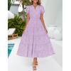 ZESICA Womens 2026 Summer Puff Short Sleeve Midi Dress Floral V Neck Textured Ruffle Flowy Beach Party Dresses(Purple)