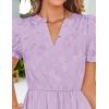 ZESICA Womens 2026 Summer Puff Short Sleeve Midi Dress Floral V Neck Textured Ruffle Flowy Beach Party Dresses(Purple)