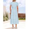 ZESICA Womens 2026 Summer Puff Short Sleeve Midi Dress Floral V Neck Textured Ruffle Flowy Beach Party Dresses(Sky)