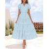 ZESICA Womens 2026 Summer Puff Short Sleeve Midi Dress Floral V Neck Textured Ruffle Flowy Beach Party Dresses(Sky)