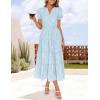ZESICA Womens 2026 Summer Puff Short Sleeve Midi Dress Floral V Neck Textured Ruffle Flowy Beach Party Dresses(Sky)