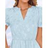 ZESICA Womens 2026 Summer Puff Short Sleeve Midi Dress Floral V Neck Textured Ruffle Flowy Beach Party Dresses(Sky)