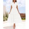ZESICA Womens 2026 Summer Puff Short Sleeve Midi Dress Floral V Neck Textured Ruffle Flowy Beach Party Dresses(White)