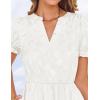 ZESICA Womens 2026 Summer Puff Short Sleeve Midi Dress Floral V Neck Textured Ruffle Flowy Beach Party Dresses(White)