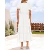 ZESICA Womens 2026 Summer Puff Short Sleeve Midi Dress Floral V Neck Textured Ruffle Flowy Beach Party Dresses(White)