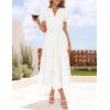 ZESICA Womens 2026 Summer Puff Short Sleeve Midi Dress Floral V Neck Textured Ruffle Flowy Beach Party Dresses(White)
