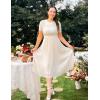 ZESICA Womens 2026 Summer Short Sleeve Midi Dresses Casual Crew Neck Knit Belted Pleated A Line Flowy Wedding Guest Dress(Apricot)