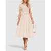 ZESICA Womens 2026 Summer Short Sleeve Midi Dresses Casual Crew Neck Knit Belted Pleated A Line Flowy Wedding Guest Dress(Apricot)