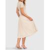 ZESICA Womens 2026 Summer Short Sleeve Midi Dresses Casual Crew Neck Knit Belted Pleated A Line Flowy Wedding Guest Dress(Apricot)