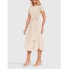 ZESICA Womens 2026 Summer Short Sleeve Midi Dresses Casual Crew Neck Knit Belted Pleated A Line Flowy Wedding Guest Dress(Apricot)