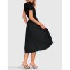 ZESICA Womens 2026 Summer Short Sleeve Midi Dresses Casual Crew Neck Knit Belted Pleated A Line Flowy Wedding Guest Dress(Black)