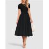 ZESICA Womens 2026 Summer Short Sleeve Midi Dresses Casual Crew Neck Knit Belted Pleated A Line Flowy Wedding Guest Dress(Black)