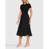 ZESICA Womens 2026 Summer Short Sleeve Midi Dresses Casual Crew Neck Knit Belted Pleated A Line Flowy Wedding Guest Dress(Black)