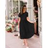 ZESICA Womens 2026 Summer Short Sleeve Midi Dresses Casual Crew Neck Knit Belted Pleated A Line Flowy Wedding Guest Dress(Black)