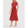 ZESICA Womens 2026 Summer Short Sleeve Midi Dresses Casual Crew Neck Knit Belted Pleated A Line Flowy Wedding Guest Dress(Cherry)
