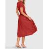 ZESICA Womens 2026 Summer Short Sleeve Midi Dresses Casual Crew Neck Knit Belted Pleated A Line Flowy Wedding Guest Dress(Cherry)