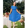 ZESICA Womens 2026 Summer Short Sleeve Midi Dresses Casual Crew Neck Knit Belted Pleated A Line Flowy Wedding Guest Dress(Cobalt Blue)