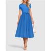 ZESICA Womens 2026 Summer Short Sleeve Midi Dresses Casual Crew Neck Knit Belted Pleated A Line Flowy Wedding Guest Dress(Cobalt Blue)