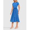 ZESICA Womens 2026 Summer Short Sleeve Midi Dresses Casual Crew Neck Knit Belted Pleated A Line Flowy Wedding Guest Dress(Cobalt Blue)