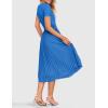 ZESICA Womens 2026 Summer Short Sleeve Midi Dresses Casual Crew Neck Knit Belted Pleated A Line Flowy Wedding Guest Dress(Cobalt Blue)