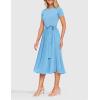 ZESICA Womens 2026 Summer Short Sleeve Midi Dresses Casual Crew Neck Knit Belted Pleated A Line Flowy Wedding Guest Dress(Lightblue)
