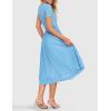 ZESICA Womens 2026 Summer Short Sleeve Midi Dresses Casual Crew Neck Knit Belted Pleated A Line Flowy Wedding Guest Dress(Lightblue)
