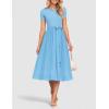 ZESICA Womens 2026 Summer Short Sleeve Midi Dresses Casual Crew Neck Knit Belted Pleated A Line Flowy Wedding Guest Dress(Lightblue)