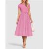 ZESICA Womens 2026 Summer Short Sleeve Midi Dresses Casual Crew Neck Knit Belted Pleated A Line Flowy Wedding Guest Dress(Pink)