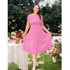 ZESICA Womens 2026 Summer Short Sleeve Midi Dresses Casual Crew Neck Knit Belted Pleated A Line Flowy Wedding Guest Dress(Pink)