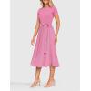 ZESICA Womens 2026 Summer Short Sleeve Midi Dresses Casual Crew Neck Knit Belted Pleated A Line Flowy Wedding Guest Dress(Pink)