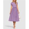 ZESICA Womens 2026 Summer Short Sleeve Midi Dresses Casual Crew Neck Knit Belted Pleated A Line Flowy Wedding Guest Dress(Purple)