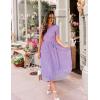 ZESICA Womens 2026 Summer Short Sleeve Midi Dresses Casual Crew Neck Knit Belted Pleated A Line Flowy Wedding Guest Dress(Purple)