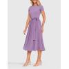 ZESICA Womens 2026 Summer Short Sleeve Midi Dresses Casual Crew Neck Knit Belted Pleated A Line Flowy Wedding Guest Dress(Purple)