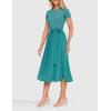 ZESICA Womens 2026 Summer Short Sleeve Midi Dresses Casual Crew Neck Knit Belted Pleated A Line Flowy Wedding Guest Dress(Turquoise)