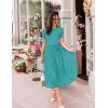 ZESICA Womens 2026 Summer Short Sleeve Midi Dresses Casual Crew Neck Knit Belted Pleated A Line Flowy Wedding Guest Dress(Turquoise)