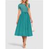 ZESICA Womens 2026 Summer Short Sleeve Midi Dresses Casual Crew Neck Knit Belted Pleated A Line Flowy Wedding Guest Dress(Turquoise)